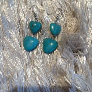 Faux Turquoise Heart Drop Earrings